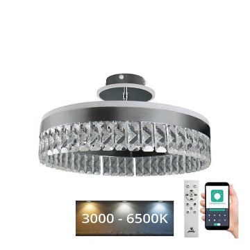 LED Zatemnitveni kristalni lestenec LED/75W/230V 3000-6500K mat krom + Daljinski upravljalnik