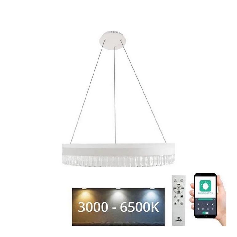 LED Zatemnitveni kristalni lestenec na vrvici LED/80W/230V 3000-6500K bela + Daljinski upravljalnik