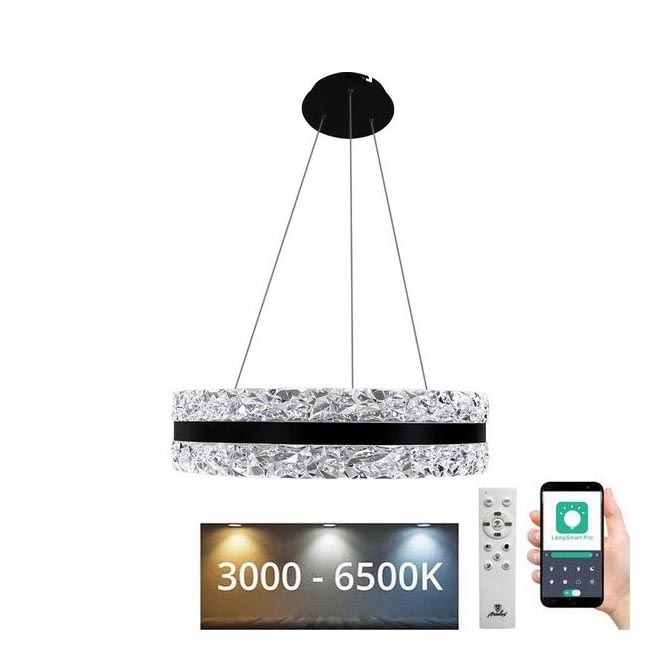 LED Zatemnitveni kristalni lestenec na vrvici LED/80W/230V 3000-6500K črna + Daljinski upravljalnik