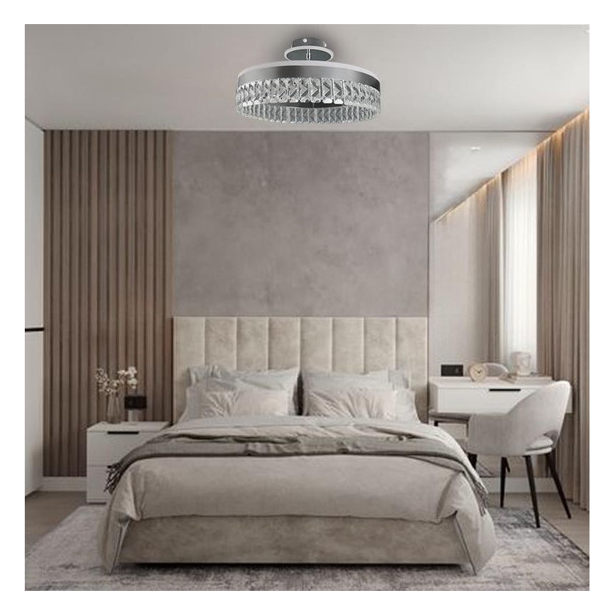 LED Zatemnitveni kristalni lestenec LED/75W/230V 3000-6500K mat krom + Daljinski upravljalnik