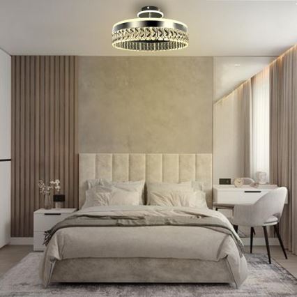 LED Zatemnitveni kristalni lestenec LED/75W/230V 3000-6500K mat krom + Daljinski upravljalnik