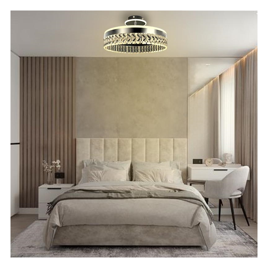 LED Zatemnitveni kristalni lestenec LED/75W/230V 3000-6500K mat krom + Daljinski upravljalnik