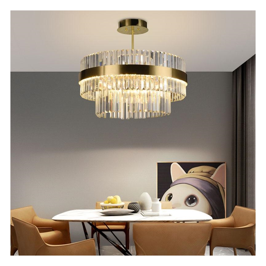 LED Zatemnitveni kristalni lestenec na drogu LED/80W/230V 3000-6500K zlata + Daljinski upravljalnik