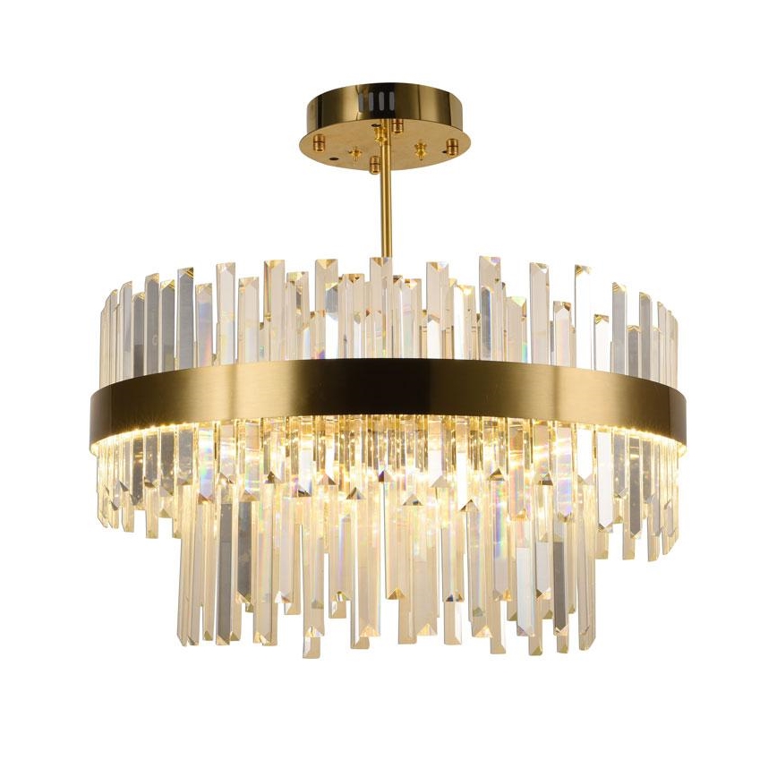 LED Zatemnitveni kristalni lestenec na drogu LED/80W/230V 3000-6500K zlata + Daljinski upravljalnik