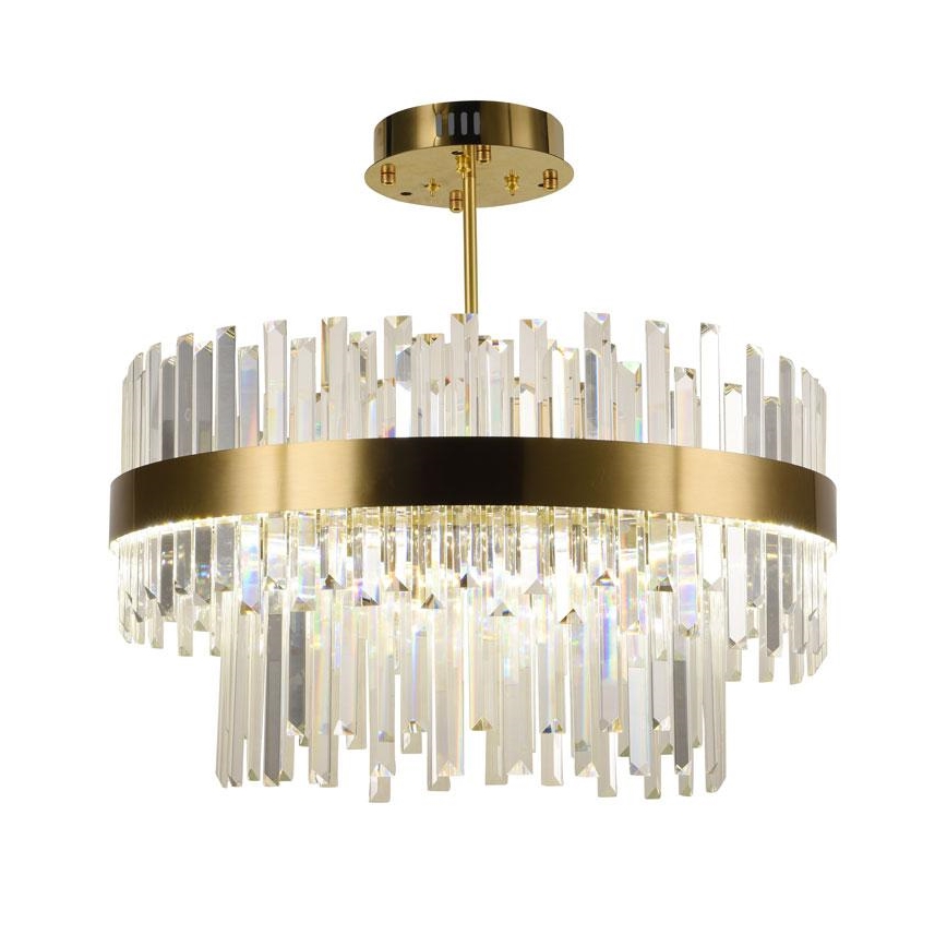 LED Zatemnitveni kristalni lestenec na drogu LED/80W/230V 3000-6500K zlata + Daljinski upravljalnik