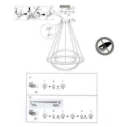 Leuchten Direkt 11526-55 - LED Zatemnitveni lestenec na vrvici CIRCLE 1xLED/13,5W/230V + LED/19,5W + LED/24W