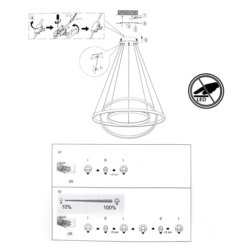 Leuchten Direkt 11526-55 - LED Zatemnitveni lestenec na vrvici CIRCLE 1xLED/13,5W/230V + LED/19,5W + LED/24W