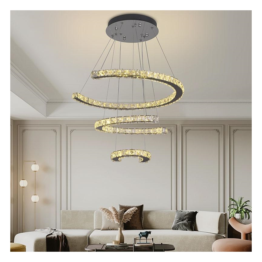 LED Zatemnitveni kristalni lestenec na vrvici LED/100W/230V 3000-6500K srebrna + Daljinski upravljalnik