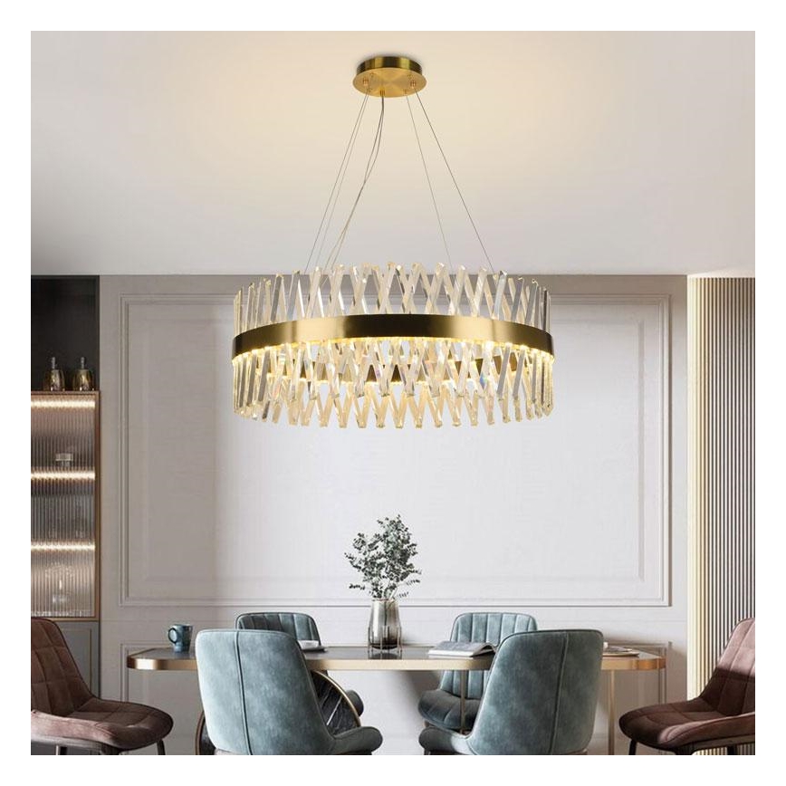 LED Zatemnitveni kristalni lestenec na vrvici LED/110W/230V 3000-6500K zlata + Daljinski upravljalnik