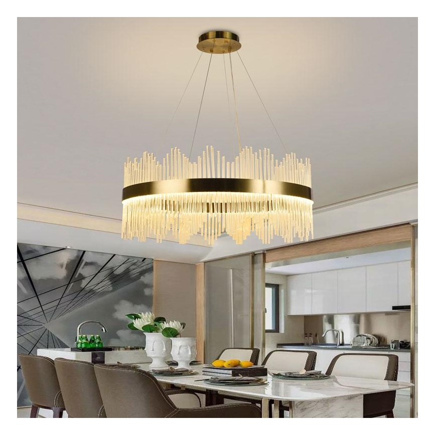 LED Zatemnitveni kristalni lestenec na vrvici LED/110W/230V 3000-6500K zlata + Daljinski upravljalnik