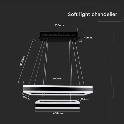 LED Zatemnitveni lestenec na vrvici LED/113W/230V 3000K črna