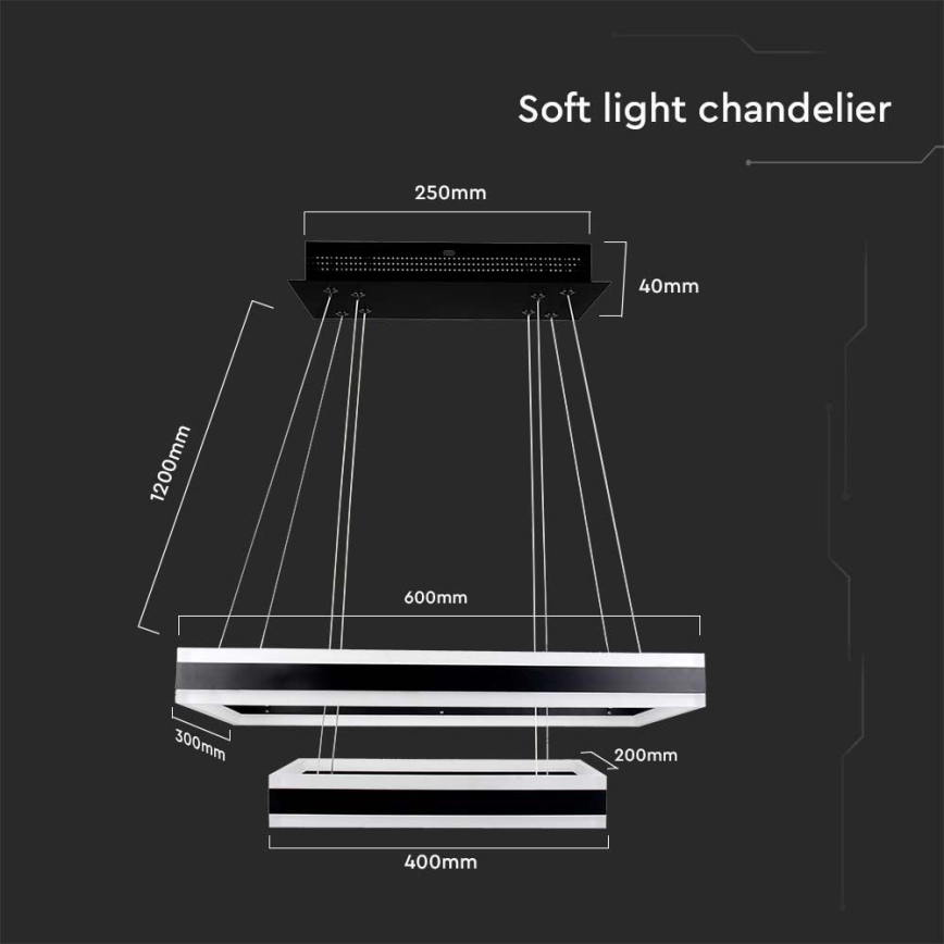 LED Zatemnitveni lestenec na vrvici LED/113W/230V 3000K črna