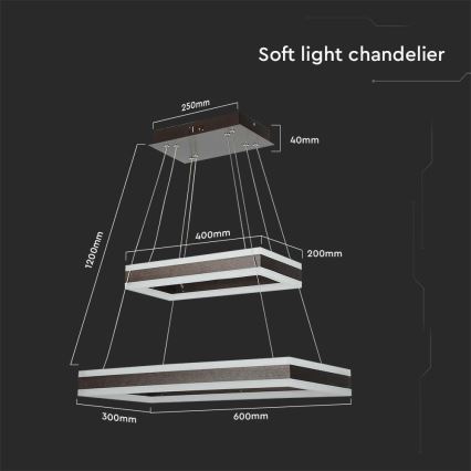 LED Zatemnitveni lestenec na vrvici LED/113W/230V 3000K rjava