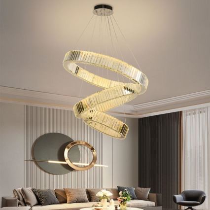 LED Zatemnitven kristal lestenec na vrvici LED/115W/230V 3000-6500K sijajni krom + Daljinski upravljalnik