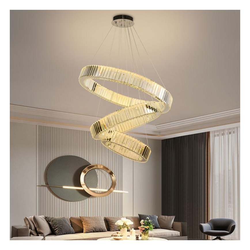 LED Zatemnitven kristal lestenec na vrvici LED/115W/230V 3000-6500K sijajni krom + Daljinski upravljalnik
