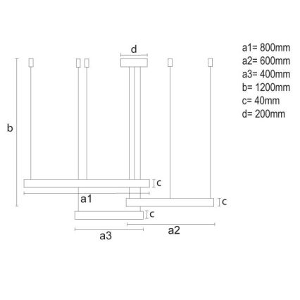LED Zatemnitveni lestenec na vrvici LED/125W/230V 3000-6500K pr. 80 cm + Daljinski upravljalnik