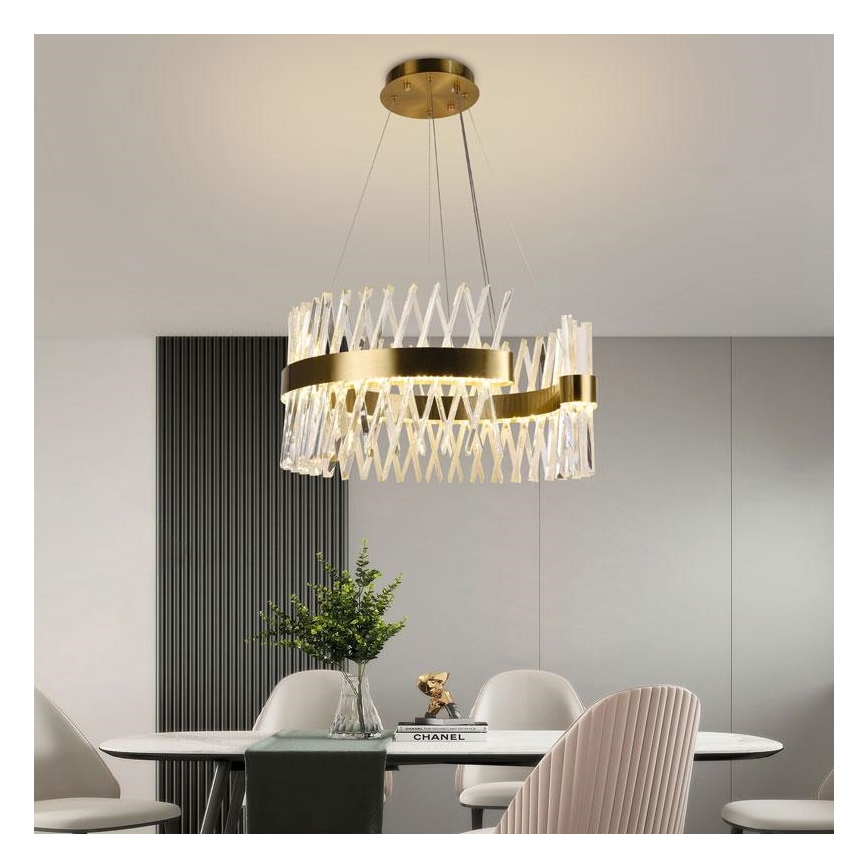 LED Zatemnitveni kristalni lestenec na vrvici LED/130W/230V 3000-6500K zlata + Daljinski upravljalnik