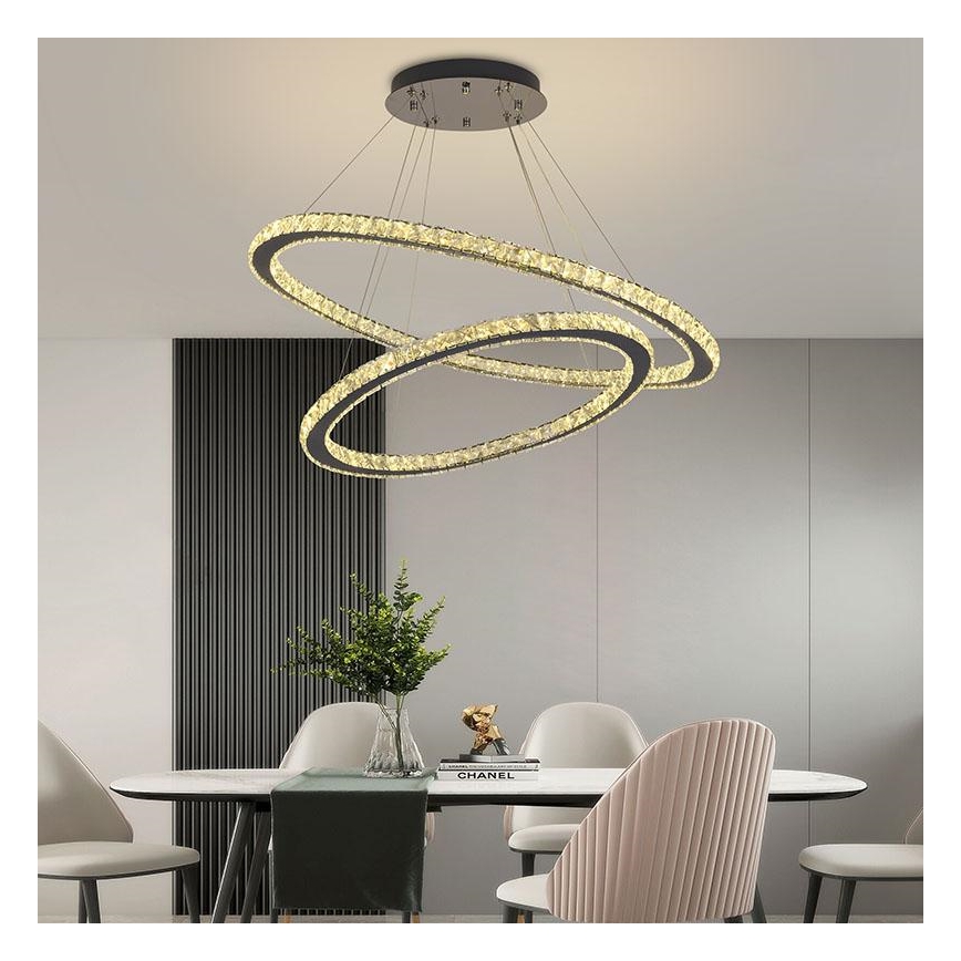 LED Zatemnitveni kristalni lestenec na vrvici LED/160W/230V 3000-6500K srebrna + Daljinski upravljalnik