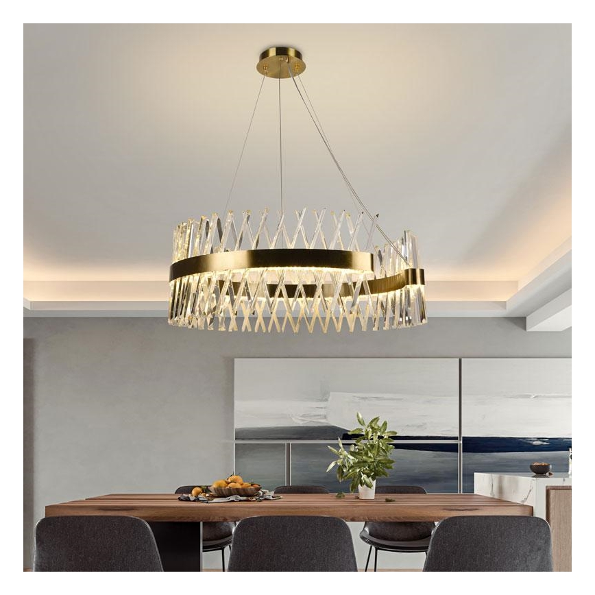 LED Zatemnitveni kristalni lestenec na vrvici LED/175W/230V 3000-6500K zlata + Daljinski upravljalnik