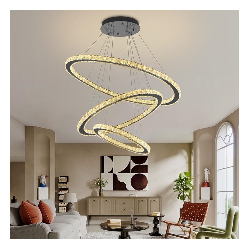 LED Zatemnitveni kristalni lestenec na vrvici LED/210W/230V 3000-6500K srebrna + Daljinski upravljalnik