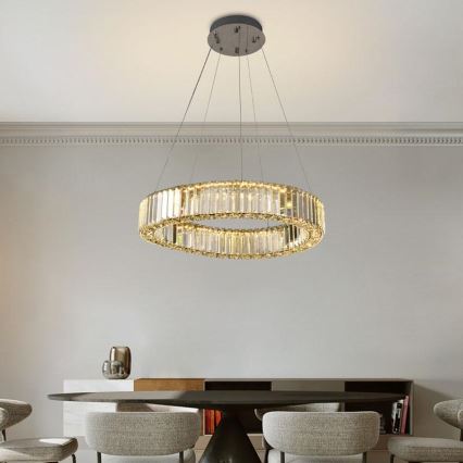 LED Zatemnitven kristal lestenec na vrvici LED/40W/230V 3000-6500K sijajni krom + Daljinski upravljalnik