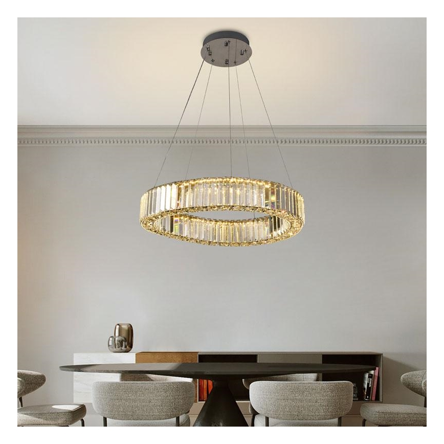 LED Zatemnitven kristal lestenec na vrvici LED/40W/230V 3000-6500K sijajni krom + Daljinski upravljalnik