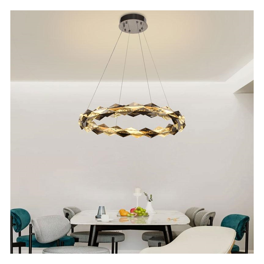 LED Zatemnitven kristal lestenec na vrvici LED/40W/230V 3000-6500K sijajni krom + Daljinski upravljalnik