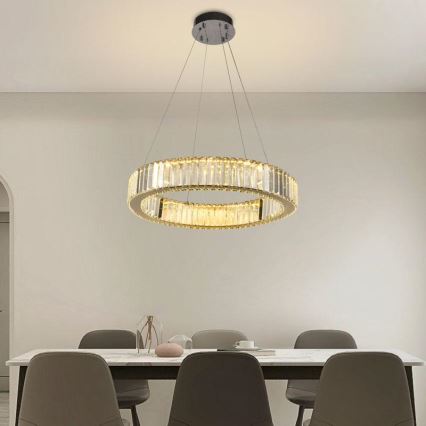 LED Zatemnitven kristal lestenec na vrvici LED/40W/230V 3000-6500K sijajni krom + Daljinski upravljalnik
