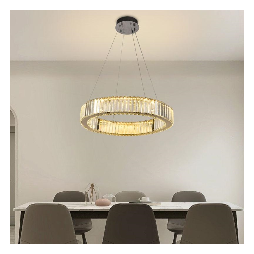LED Zatemnitven kristal lestenec na vrvici LED/40W/230V 3000-6500K sijajni krom + Daljinski upravljalnik