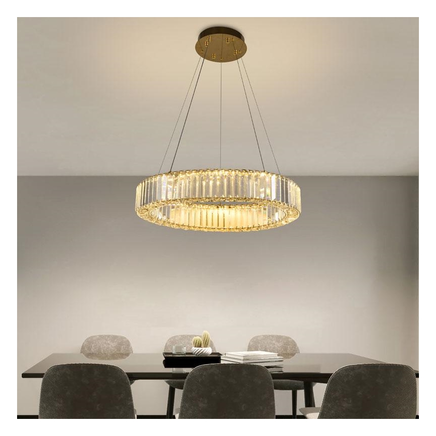 LED Zatemnitveni kristalni lestenec na vrvici LED/40W/230V 3000-6500K krom/zlata + Daljinski upravljalnik