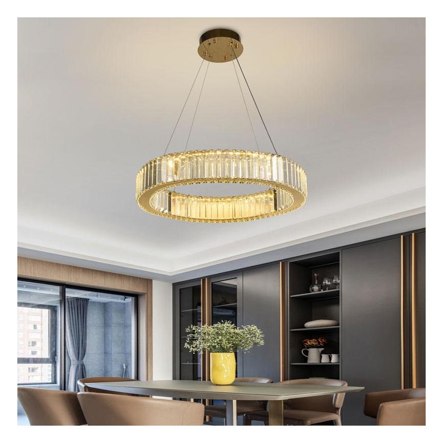 LED Zatemnitveni kristalni lestenec na vrvici LED/40W/230V 3000-6500K krom/zlata + Daljinski upravljalnik