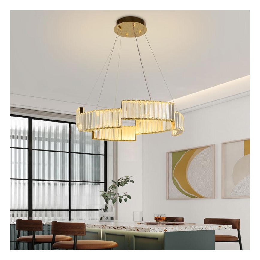 LED Zatemnitveni kristalni lestenec na vrvici LED/40W/230V 3000-6500K zlata + Daljinski upravljalnik