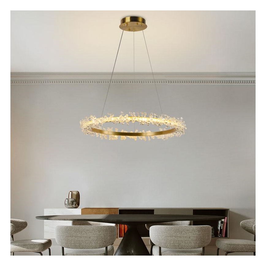LED Zatemnitveni kristalni lestenec na vrvici LED/40W/230V 3000-6500K zlata + Daljinski upravljalnik