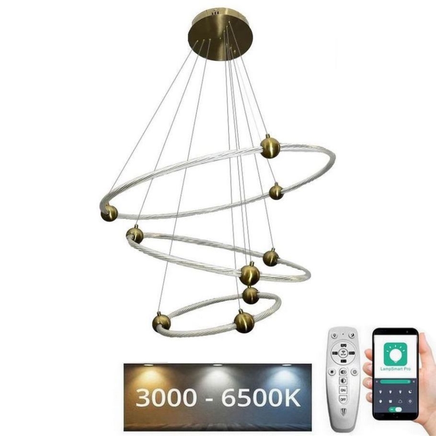 LED Zatemnitveni lestenec na vrvici LED/45W/230V 3000-6500K pr. 80 cm + Daljinski upravljalnik