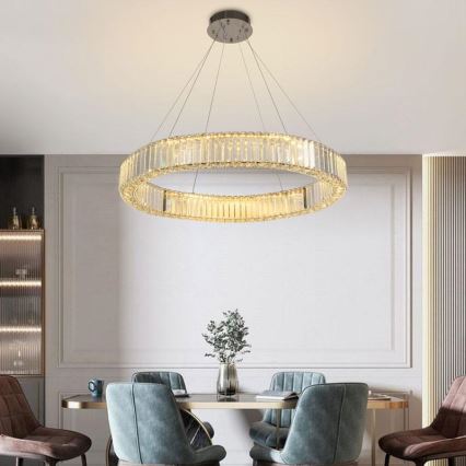 LED Zatemnitven kristal lestenec na vrvici LED/50W/230V 3000-6500K sijajni krom + Daljinski upravljalnik