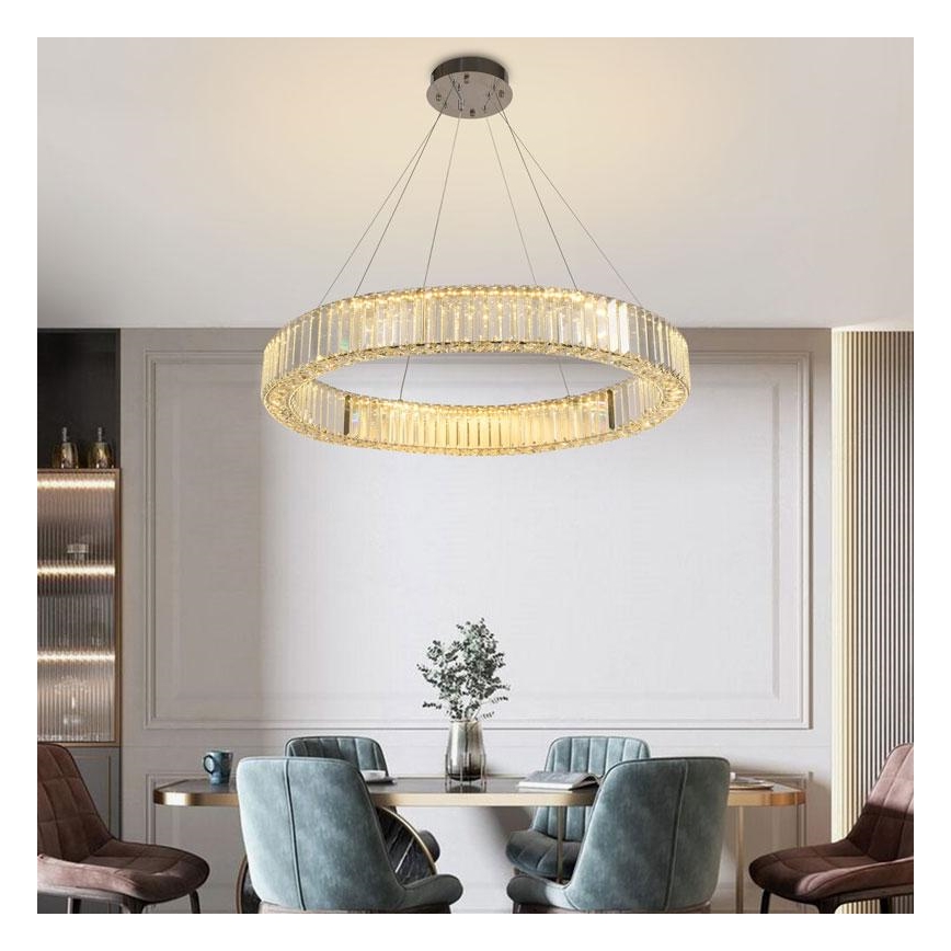 LED Zatemnitven kristal lestenec na vrvici LED/50W/230V 3000-6500K sijajni krom + Daljinski upravljalnik