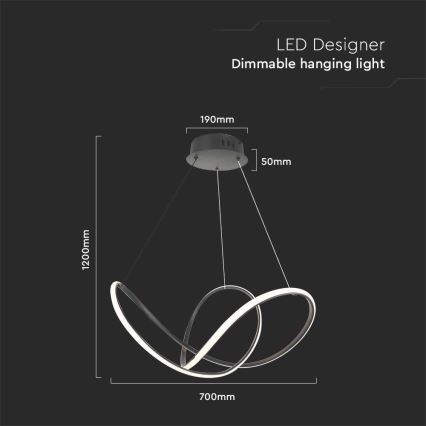 LED Zatemnitveni lestenec na vrvici LED/50W/230V 3000K črna