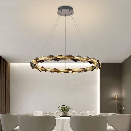 LED Zatemnitven kristal lestenec na vrvici LED/55W/230V 3000-6500K sijajni krom + Daljinski upravljalnik