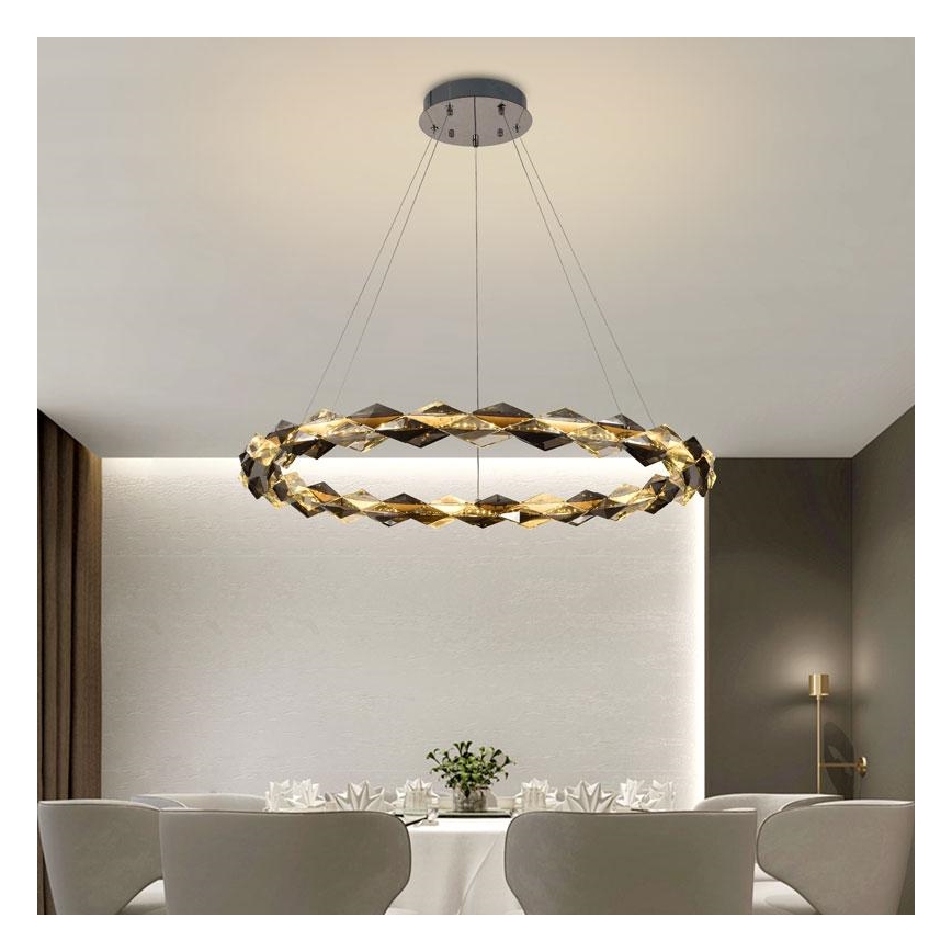 LED Zatemnitven kristal lestenec na vrvici LED/55W/230V 3000-6500K sijajni krom + Daljinski upravljalnik