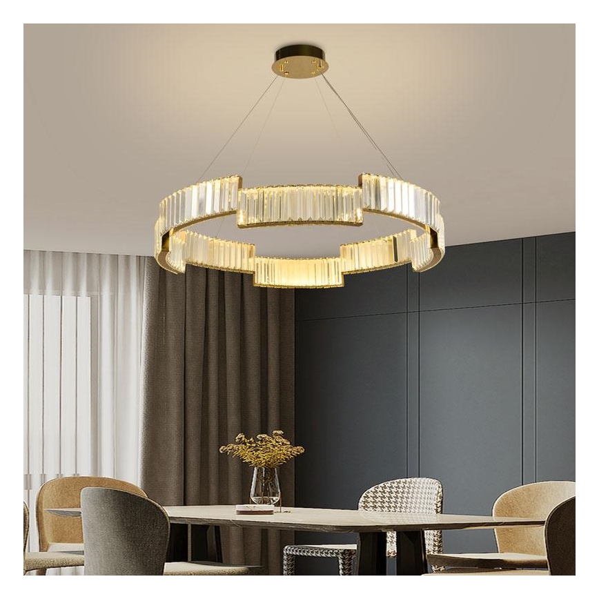 LED Zatemnitveni kristalni lestenec na vrvici LED/60W/230V 3000-6500K zlata + Daljinski upravljalnik
