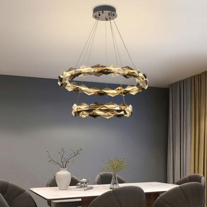 LED Zatemnitven kristal lestenec na vrvici LED/65W/230V 3000-6500K sijajni krom + Daljinski upravljalnik