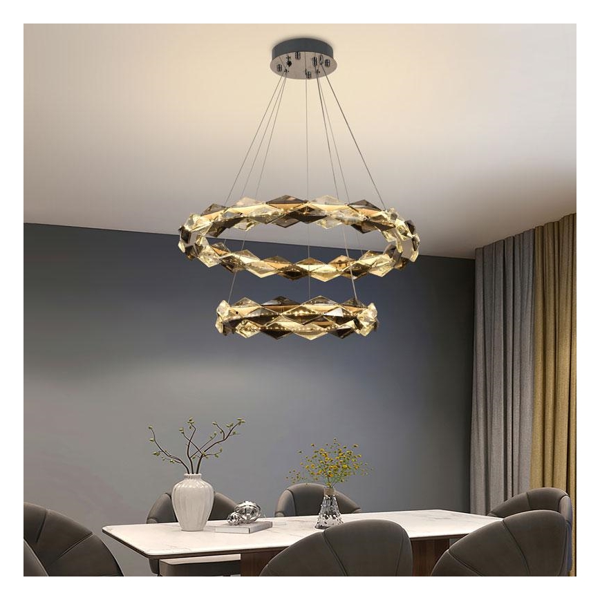 LED Zatemnitven kristal lestenec na vrvici LED/65W/230V 3000-6500K sijajni krom + Daljinski upravljalnik