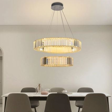 LED Zatemnitven kristal lestenec na vrvici LED/65W/230V 3000-6500K sijajni krom + Daljinski upravljalnik