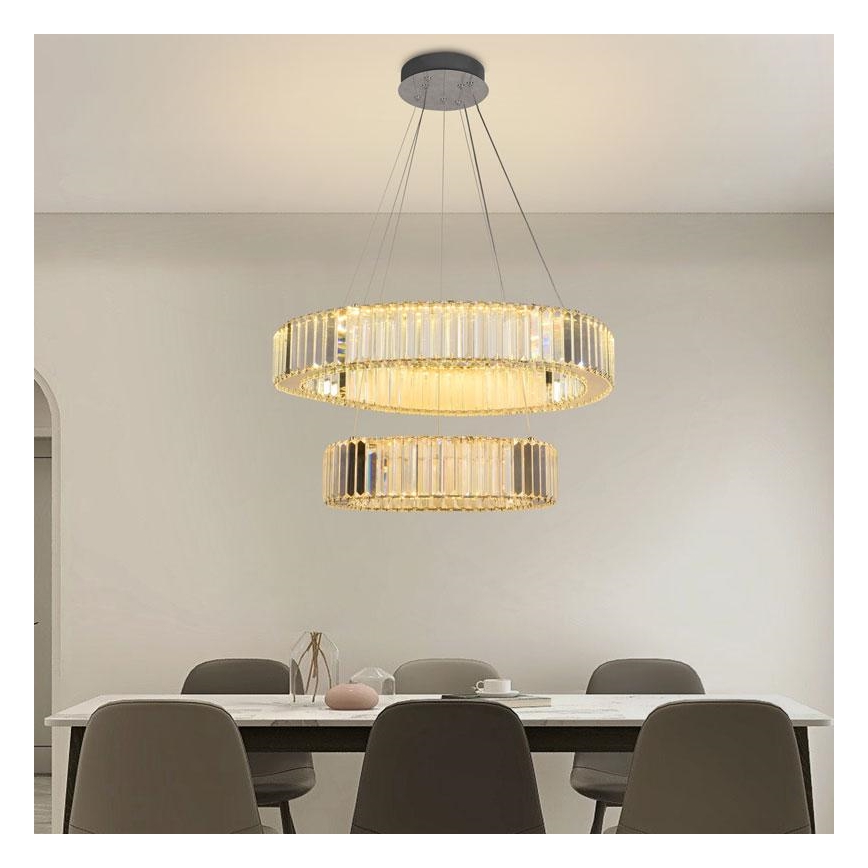 LED Zatemnitven kristal lestenec na vrvici LED/65W/230V 3000-6500K sijajni krom + Daljinski upravljalnik