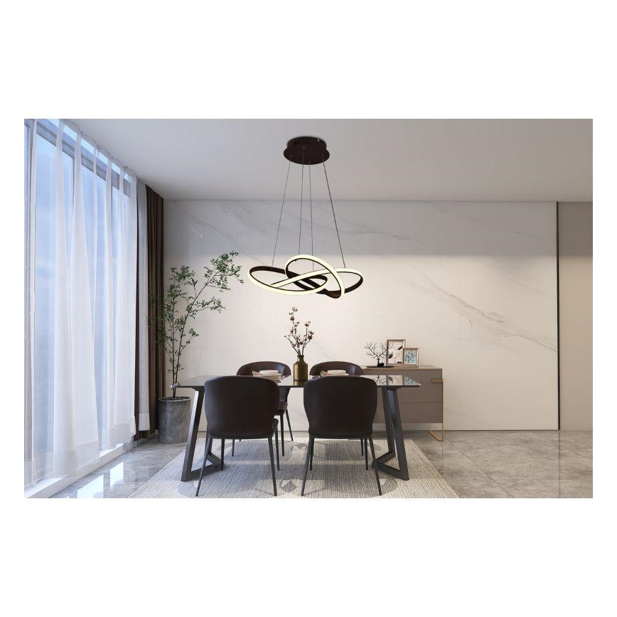 LED Zatemnitveni lestenec na vrvici LED/65W/230V 3000-6500K rjava + Daljinski upravljalnik
