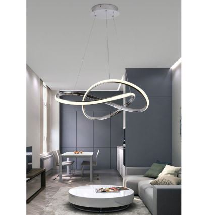 LED Zatemnitveni lestenec na vrvici LED/70W/230V 3000-6500K sijajni krom + Daljinski upravljalnik