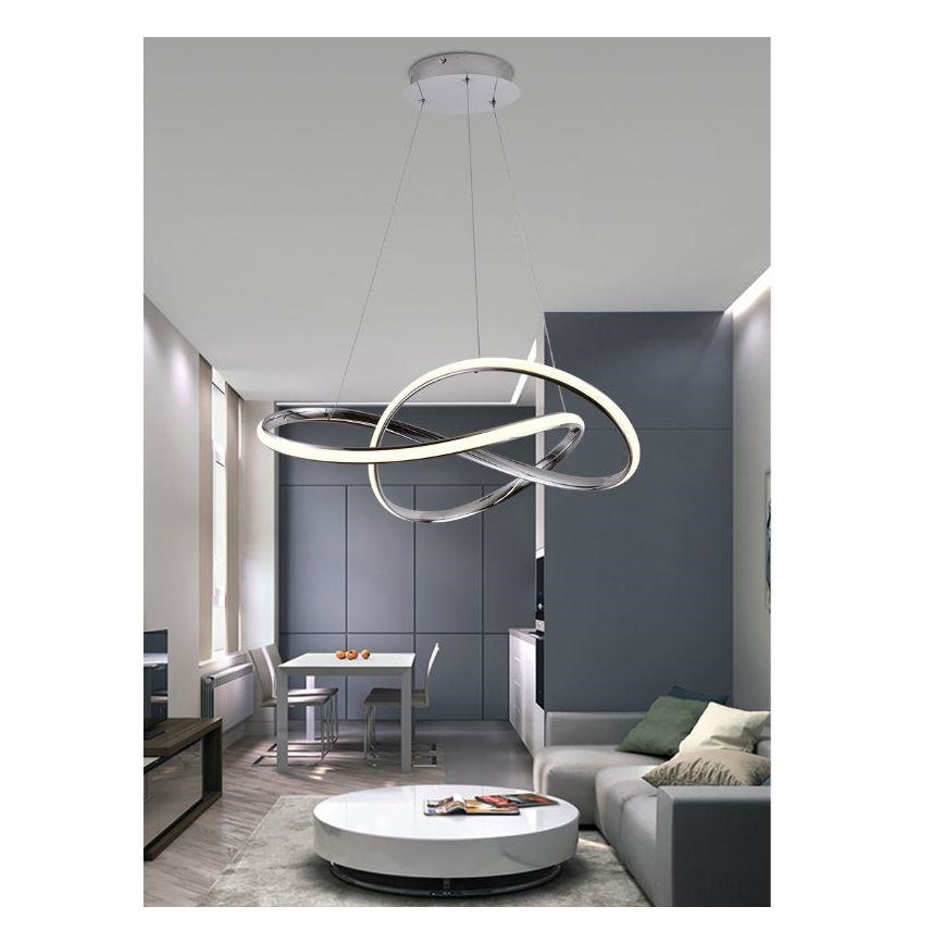 LED Zatemnitveni lestenec na vrvici LED/70W/230V 3000-6500K sijajni krom + Daljinski upravljalnik