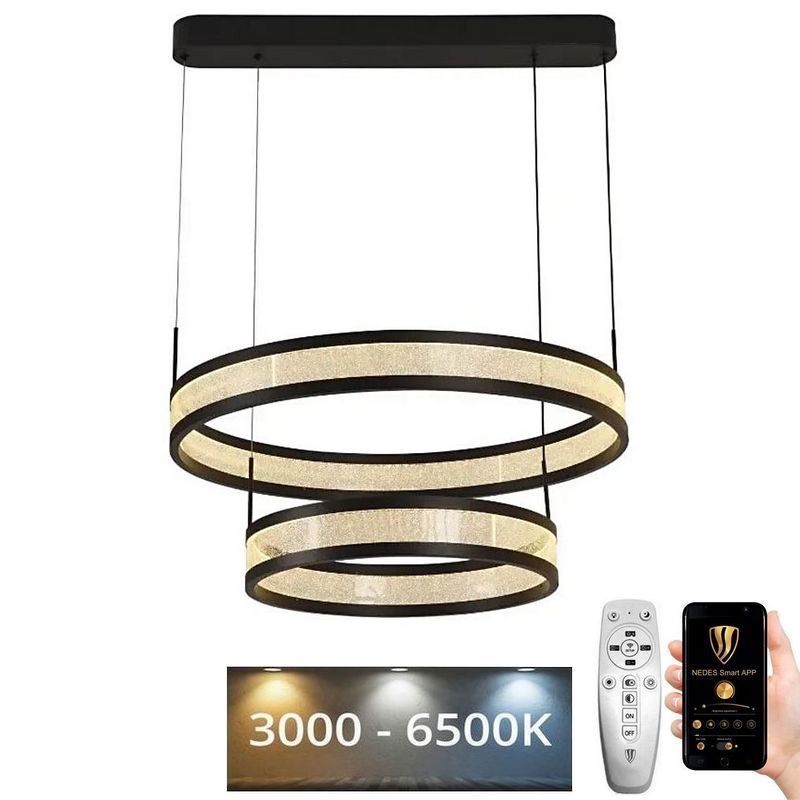 LED Zatemnitveni lestenec na vrvici LED/70W/230V 3000-6500K pr. 60 cm črna + Daljinski upravljalnik