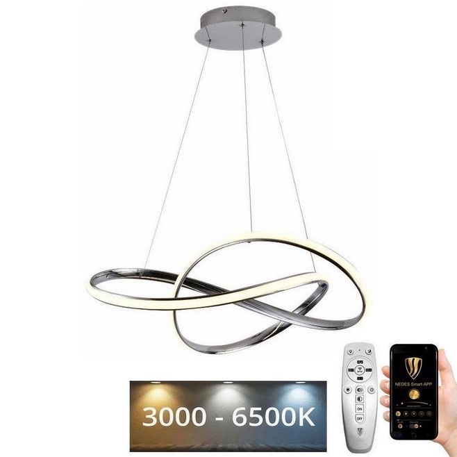 LED Zatemnitveni lestenec na vrvici LED/70W/230V 3000-6500K sijajni krom + Daljinski upravljalnik