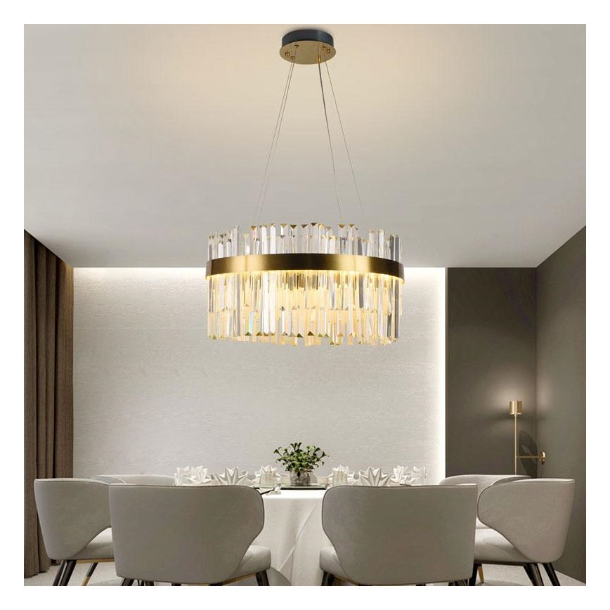 LED Zatemnitveni kristalni lestenec na vrvici LED/70W/230V 3000-6500K zlata + Daljinski upravljalnik